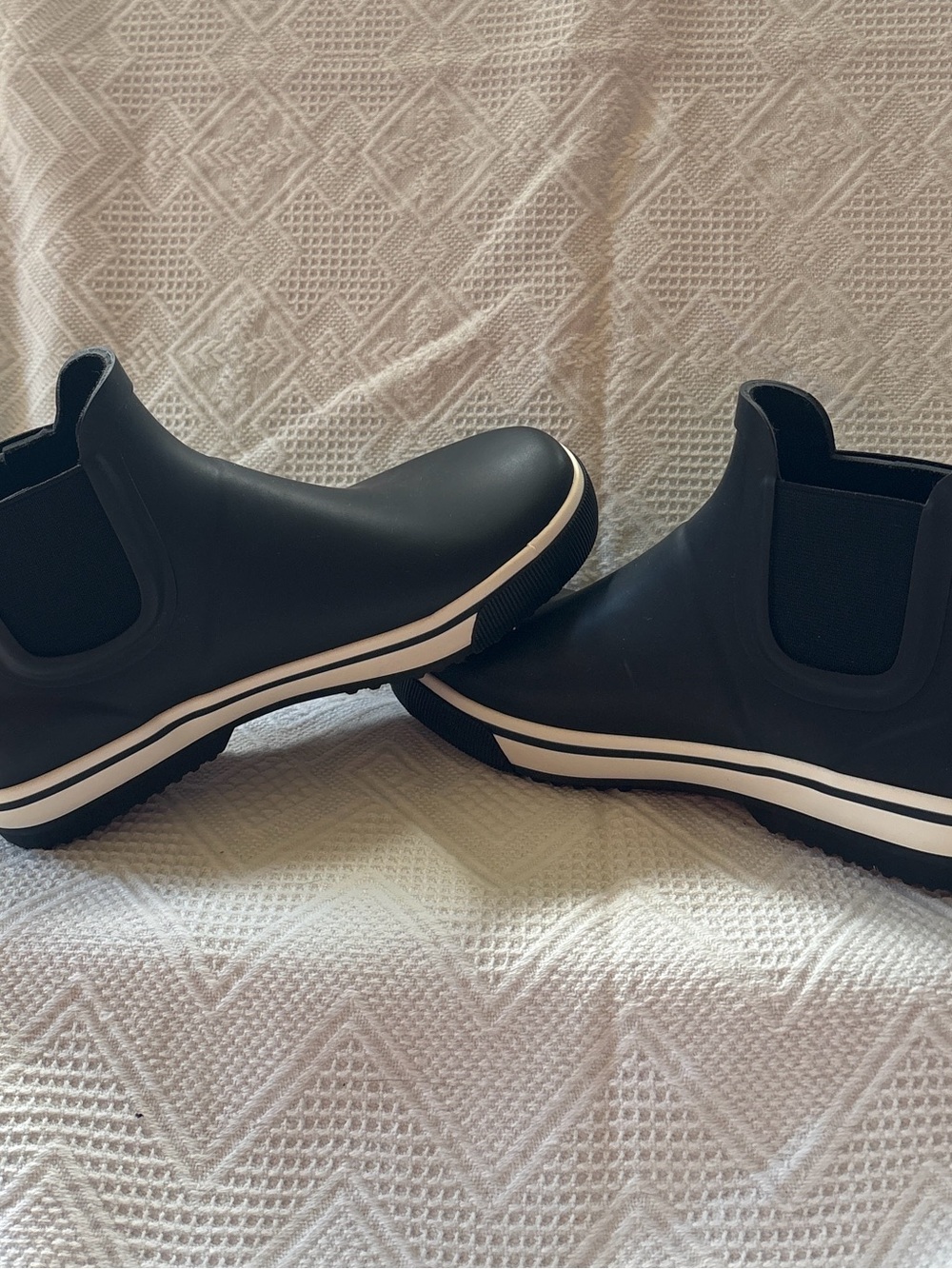 Rocket Dog Black Ankle Rain Booties with White Stripe